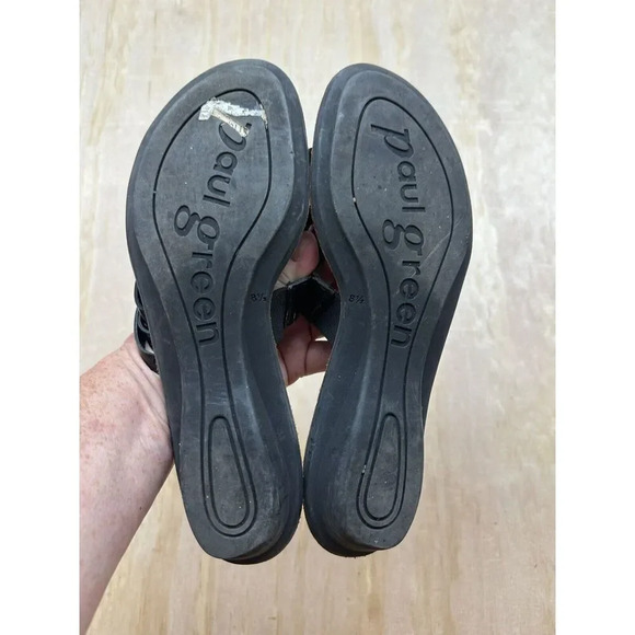 Vintage Paul Green Strappy Sandals Flats 8.5 Patent Black Leather - Picture 2 of 5